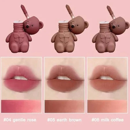 Bear Keychain Lip Tint Set – 6pcs Long-Lasting Matte Lipstick Collection