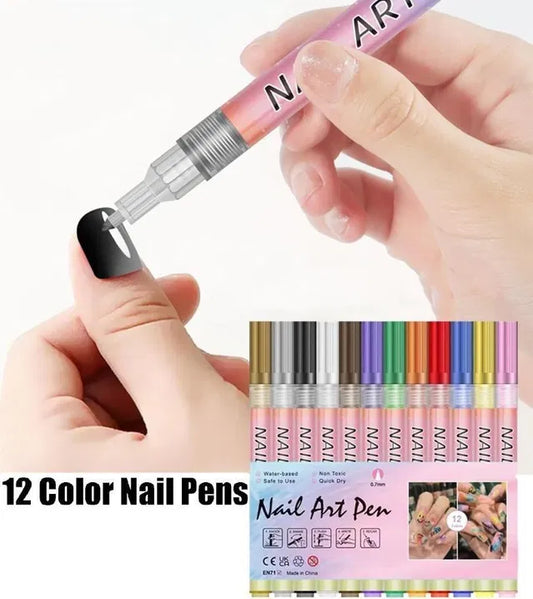 Nail Art Pens Set – 12 Vibrant Colors for Stunning Nail Designs